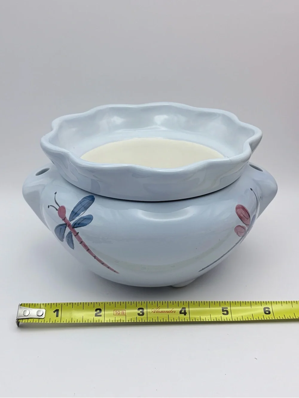 Vintage Ceramic *African Violet Planter Self Watering Dragonfly Pot Light Blue